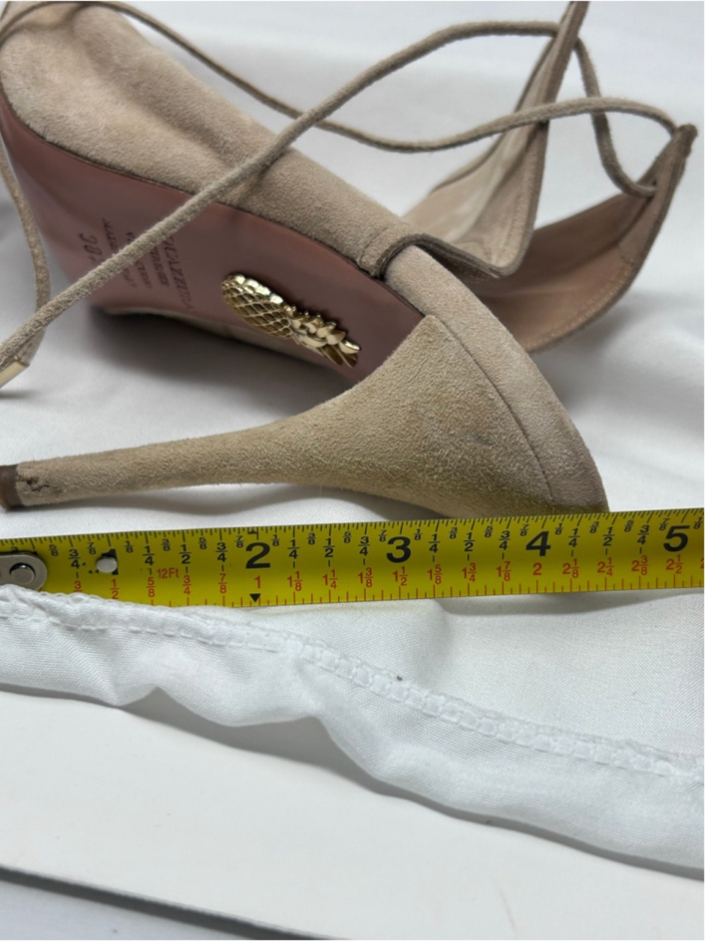 Aquazzura Sexy Thing Nude Beige Suede Lace Up Heels 38.5 Peep Toe - Picture 12 of 12